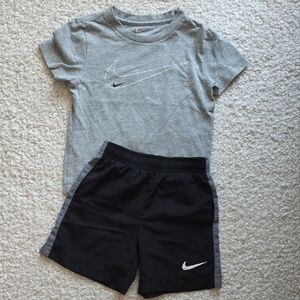 Nike Heather Gray Tee and Black Athletic Shorts